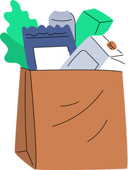 A Paper Bag Full of Groceries Items Vector Illustration