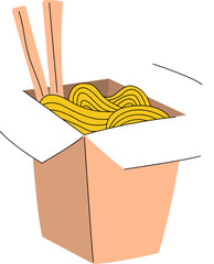 Noodle on the Box with Chopstick Vector Illustration