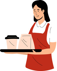 Restaurant Waitress Serving Coffee Vector Illustration