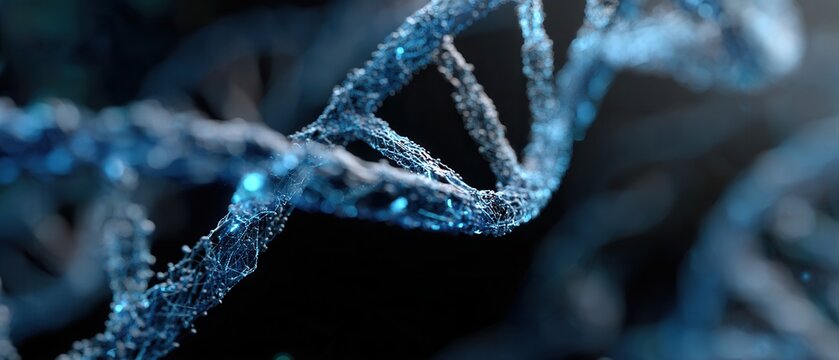 Glowing DNA strand in a digital laboratory showcasing advanced genetic research and technology during an evening experiment