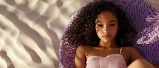 Serene young girl seated gracefully on chair