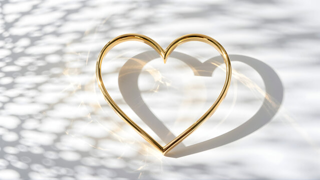 Złote serce rzucające cień na jasnym tle