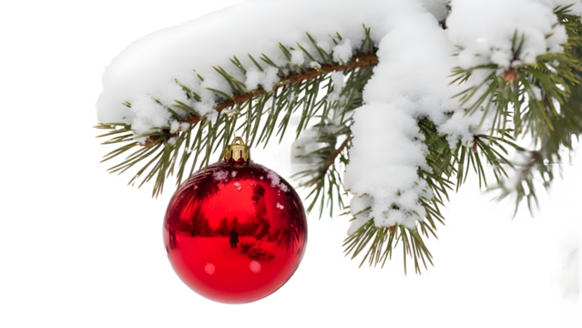 Christmas ornament isolated, red ball on tree on white transparent background . image. - Powered by Adobe