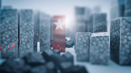 Flags of two nations and abstract financial chart symbolizing trade tension and global economic dynamics with American flag and China flag overlay and stock market chart lines candlesticks plus - Powered by Adobe