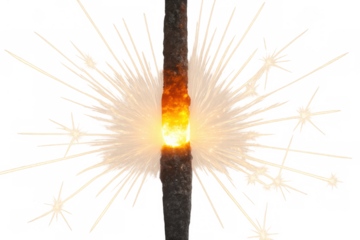Burning sparkler creating bright fiery sparks, celebrating new year's eve, birthday party, holiday, festival event with transparent background
