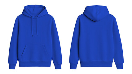 Blank Blue Hoodie Mockup Front and Back View on Transparent Background