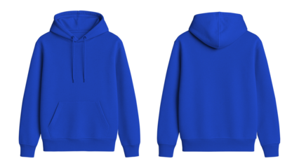 Blank Blue Hoodie Mockup Front and Back View on Transparent Background
