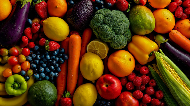 A vibrant and colorful assortment of fruits and vegetables