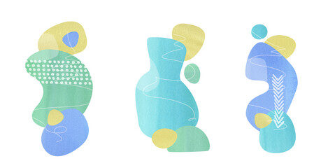 Abstract Watercolor Collage Set &ndash; Modern Organic Shapes with Paper Texture