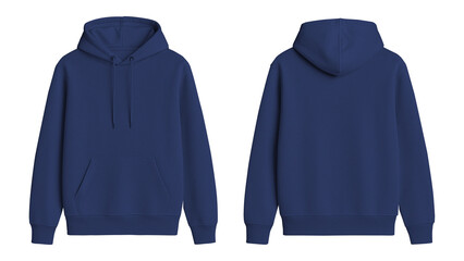 Dark Blue Hoodie Mockup Front and Back View on Transparent Background © Drip