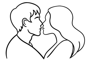 line art Lovers kissing silhouette vector illustration isolated on white background