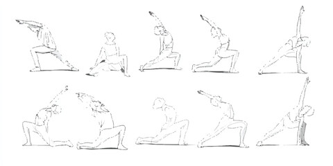 Minimalist top down yoga poses line art illustration