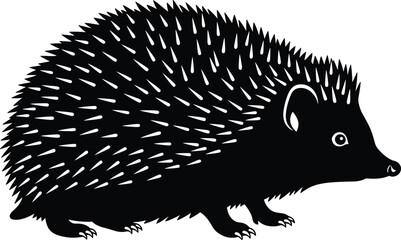 Vector illustration of a black silhouette cute hedgehog side view isolated on white background for nature logo or icon design © Arman World