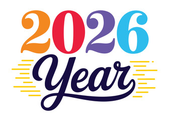 Naklejka premium Colorful Happy New Year 2026 Typography Collection