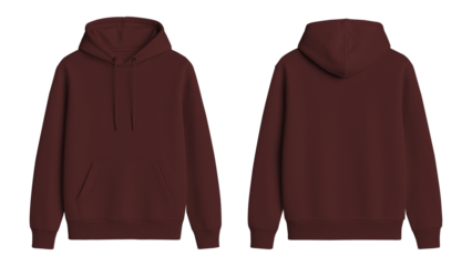 Dark Red Hoodie Mockup Front and Back View on Transparent Background