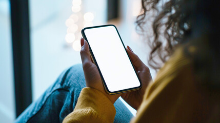 スマホ画面を見る女性の手元
