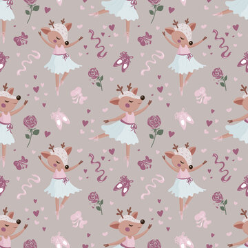 Ballet dancing fawn, a girly deer dancer pattern, cute pastel ballerina pattern