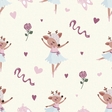 Ballet background,  cute pastel ballerina pattern, dancing fawn, a girly deer dancer pattern, cute pastel ballerina pattern