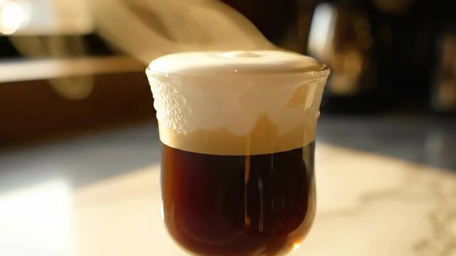 Classic Irish Coffee Steaming Warm Drink With Cream Layered