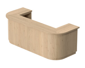 Modern light wood reception desk with curved edges and a minimalist design