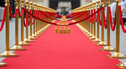 Red Carpet Ceremony Entrance VIP Event with Gold Stanchions  Rope.