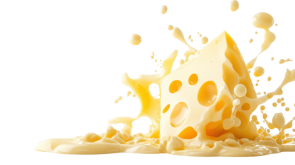 Cheese Slice with Splash on Transparent Background