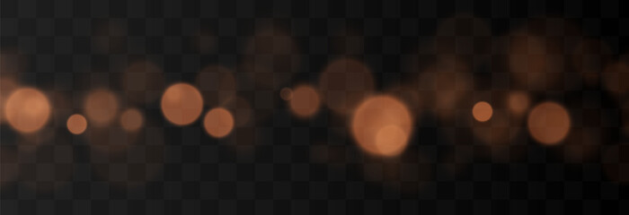 Holiday background with golden bokeh. Glowing bokeh PNG. Flying golden bokeh on a transparent background.