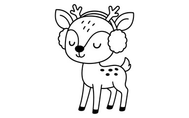 Obraz premium Cute cartoon deer with ear muffs in black and white
