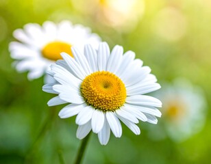 Obraz premium Close-up of white daisies with yellow centers in a sunlit garden