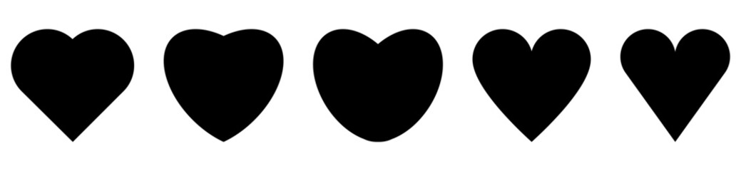 Set of black shape heart icons