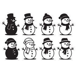 Snowman Icon Set Vector Winter Christmas Holiday Characters Collection