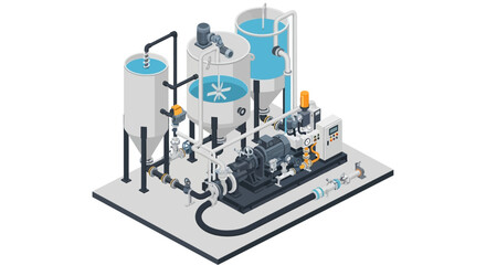 Isometric Industrial Plant with Tanks and Machinery.