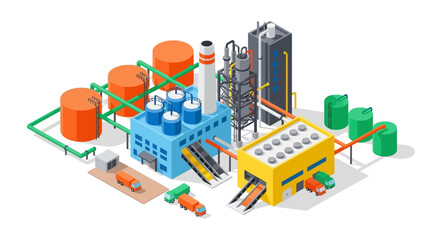 Obraz premium Isometric Industrial Plant with Tanks and Production Facilities.