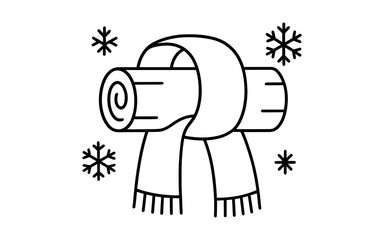 Obraz premium Minimalist winter log with scarf and snowflakes illustration