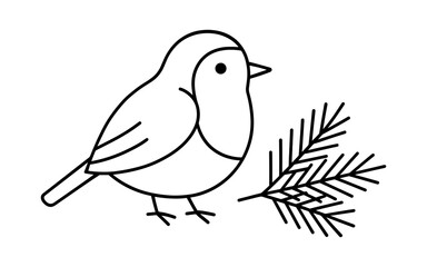 Minimalist bird and branch line art for children's coloring book