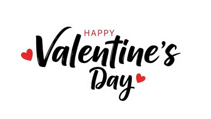Happy valentine's day modern script text design with red hearts