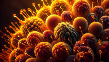 A stunning abstract close-up of an organic pattern, showcasing vibrant colors and intricate textures. The natural design evokes a sense of growth and energy, perfect for artistic and biological themes