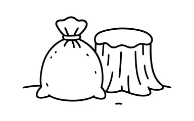 Minimalist outline of stump and sack for nature and wilderness themes