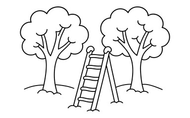 Playground ladder with trees in simple line art style for coloring book
