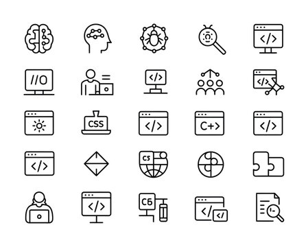 Coding programming development and software interface vector icon set