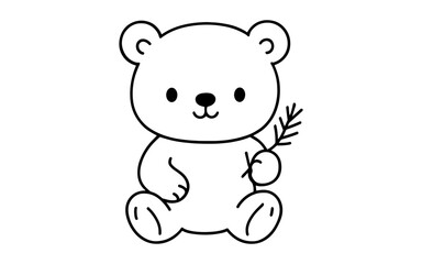 Fototapeta premium Adorable teddy bear outline holding a twig for kids' coloring activities