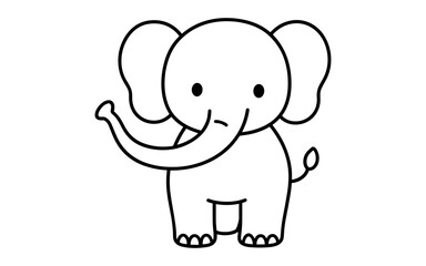 Fototapeta premium Cute elephant in simple black and white outline