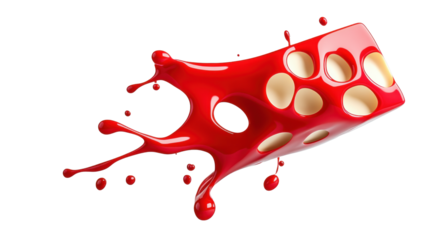 Cheese with Artistic Red Splash on Transparent Background