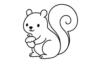 Obraz premium Cute outline squirrel holding acorn with curly tail