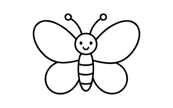 Cute outline of a smiling butterfly with simple design for kids
