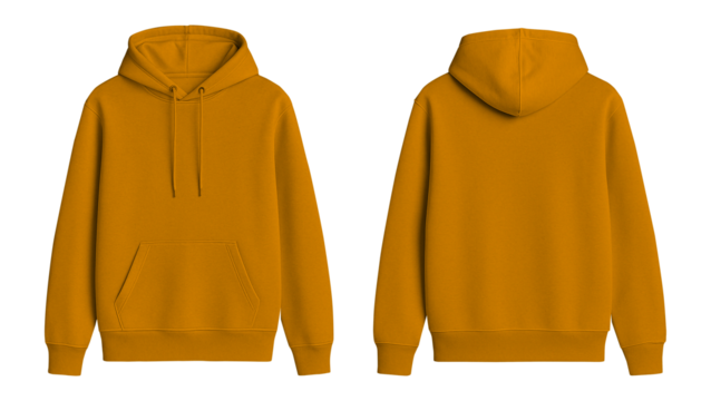 Orange Hoodie Mockup Front and Back View on Transparent Background