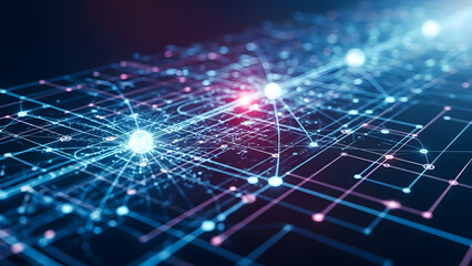 Futuristic network connectivity with glowing nodes and intricate light paths symbolizing advanced technological