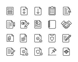 Office documents and file management line icons for business and workflow