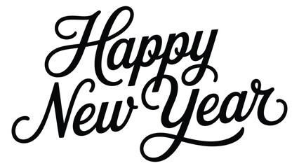 Fototapeta premium Elegant Happy New Year calligraphy text design in bold black script, perfect for holiday greeting cards, festive banners, seasonal celebrations and typography art