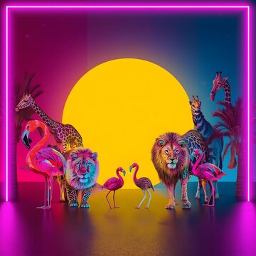 Neon Safari Digital Artwork